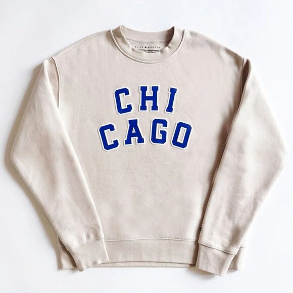 Alice & Wonder Chicago Varsity Sweatshirt - Chicago Cubs - Ivory / Blue - Medium - Picture 1 of 8